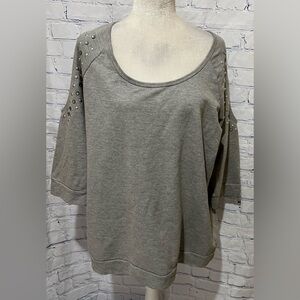 Roaman’s Cotton Blend Cold Shoulder Short Sleeve Embellished Top Size Large